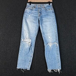 Levi Strauss Wedgie Fit Jeans Womans 26 Distressed Light Wash Denim Straight Leg